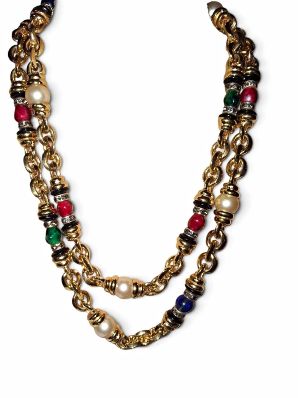 unsigned gripoix glass cable chain necklace faux pearl YSL poss Ciner 80s desgnr